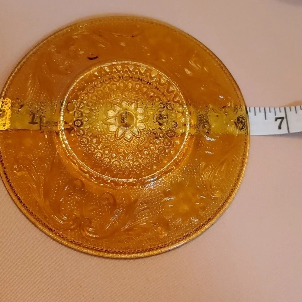 Vintage Tiara Crystal Cup & Saucer Set of 4 Sandwich Pattern Amber Indiana Glass - Picture 9 of 13